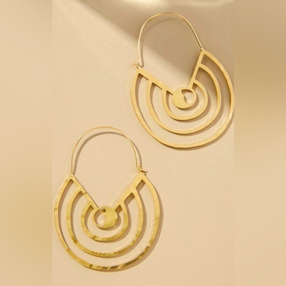 Anthropologie Gold Hammered Curved Hoop Earrings